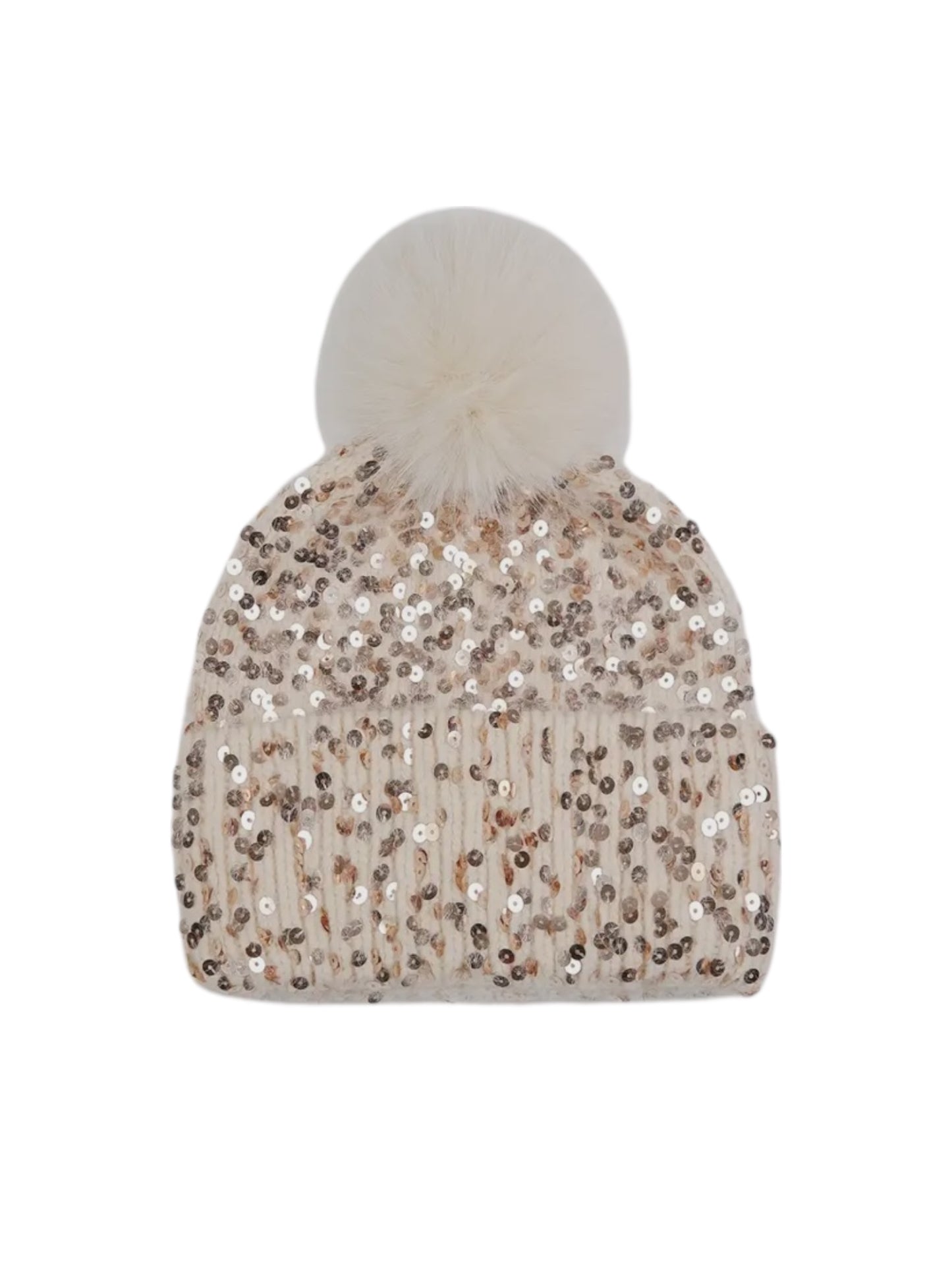 Sequin Beige Bobble Hat