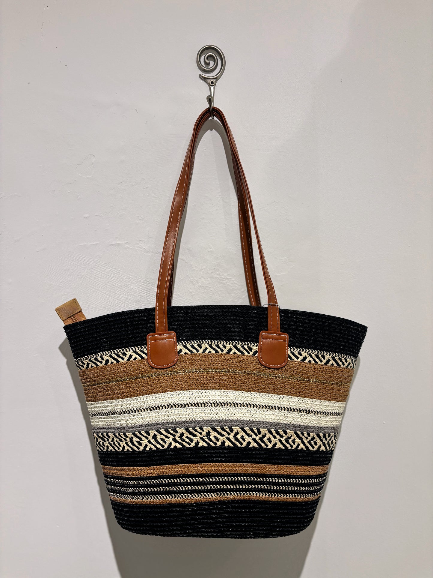 Beach Bag With Metallic Stripes Black/Multi