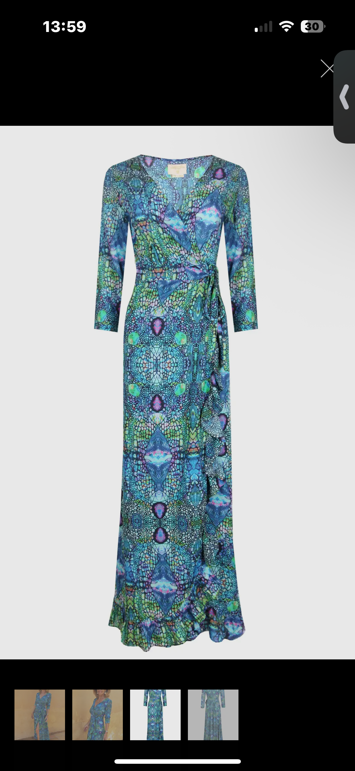 Sophia Alexia Blue Iguana Ruffle Wrap Dress
