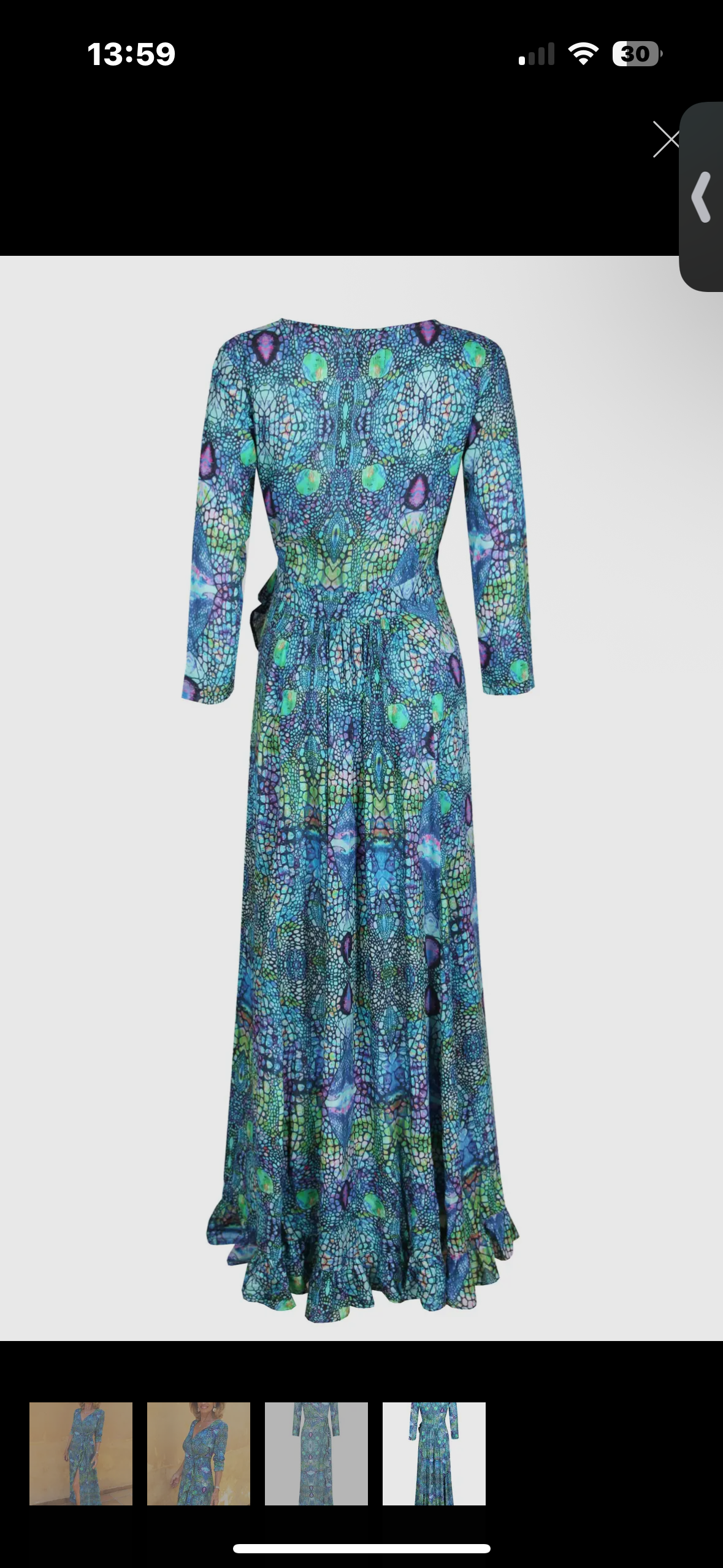 Sophia Alexia Blue Iguana Ruffle Wrap Dress