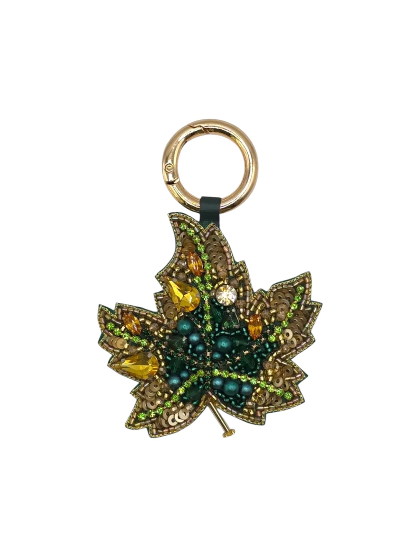 Green Maple Leaf Beaded Keyring