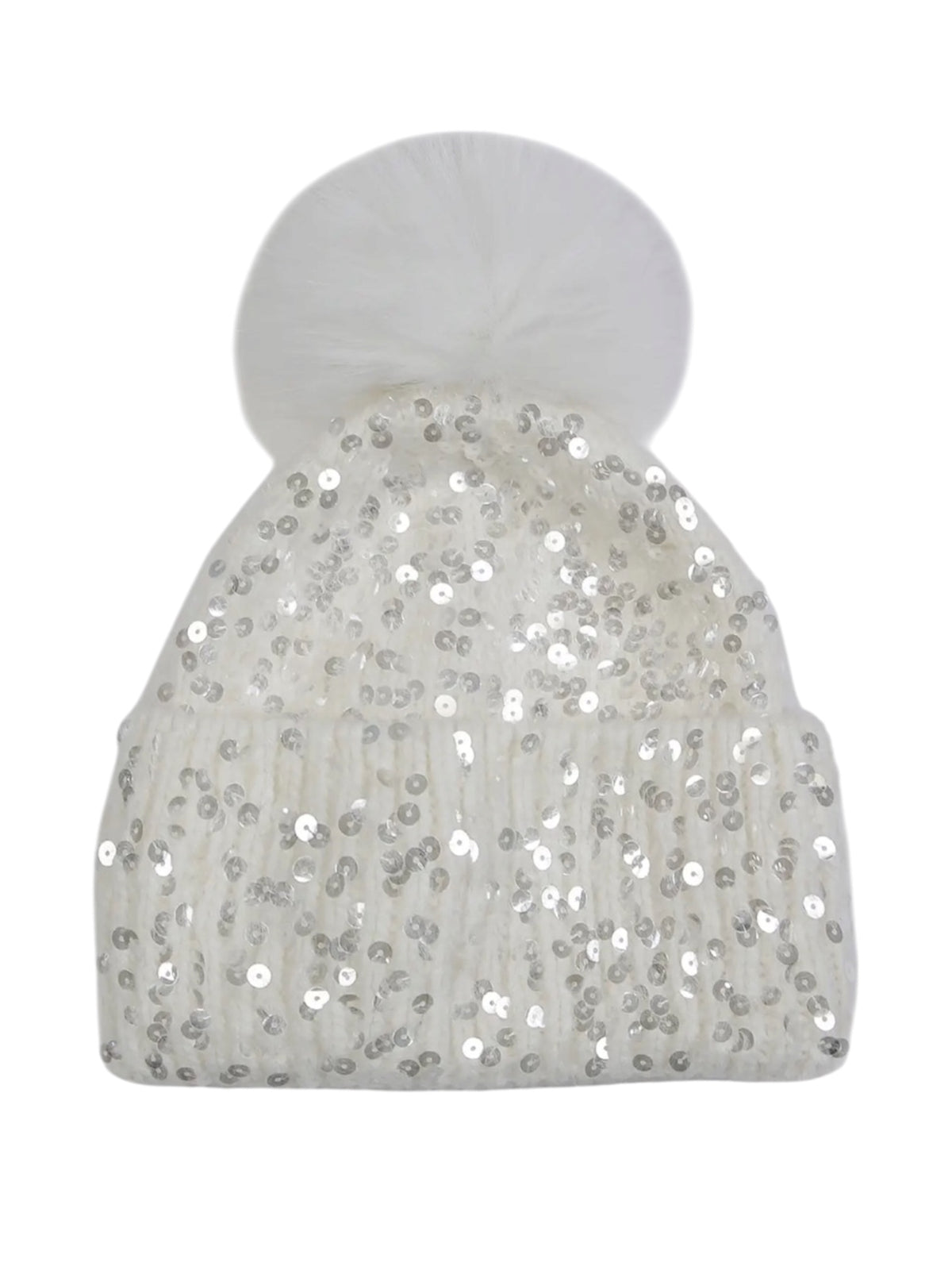 Sequin Cashmere Blend Bobble Hat In Cream