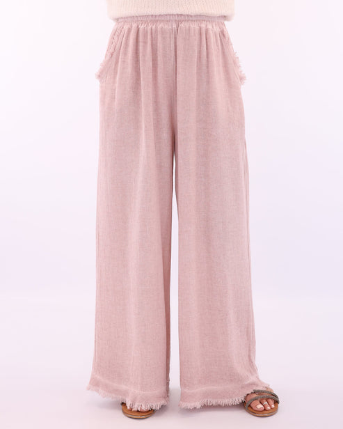 Linen and Cotton Blend Trousers In Pink