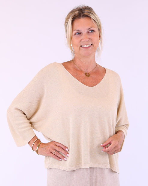 Cadenza V Neck Sparkle Top In Gold