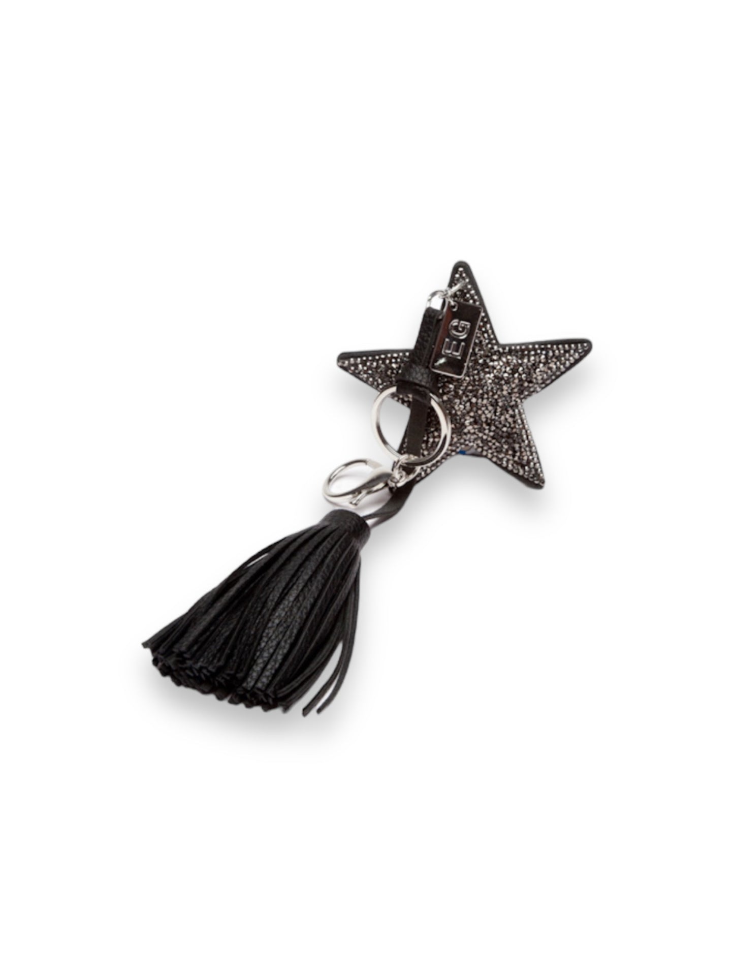 Crystal Covered Star Keyring With Tassel -Black