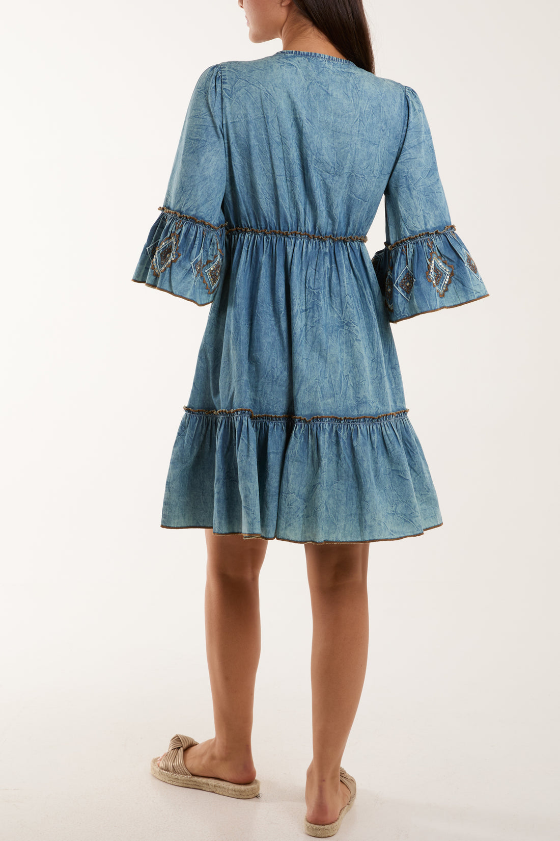 Embroidered Tassel Demin Dress