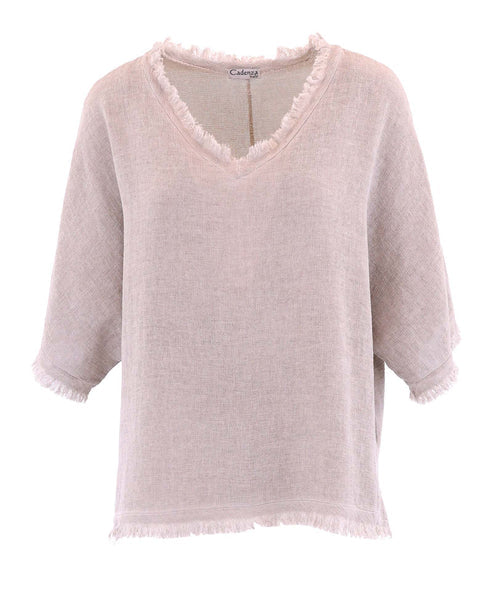 Linen and Cotton Frill Tunic Top In Truffle