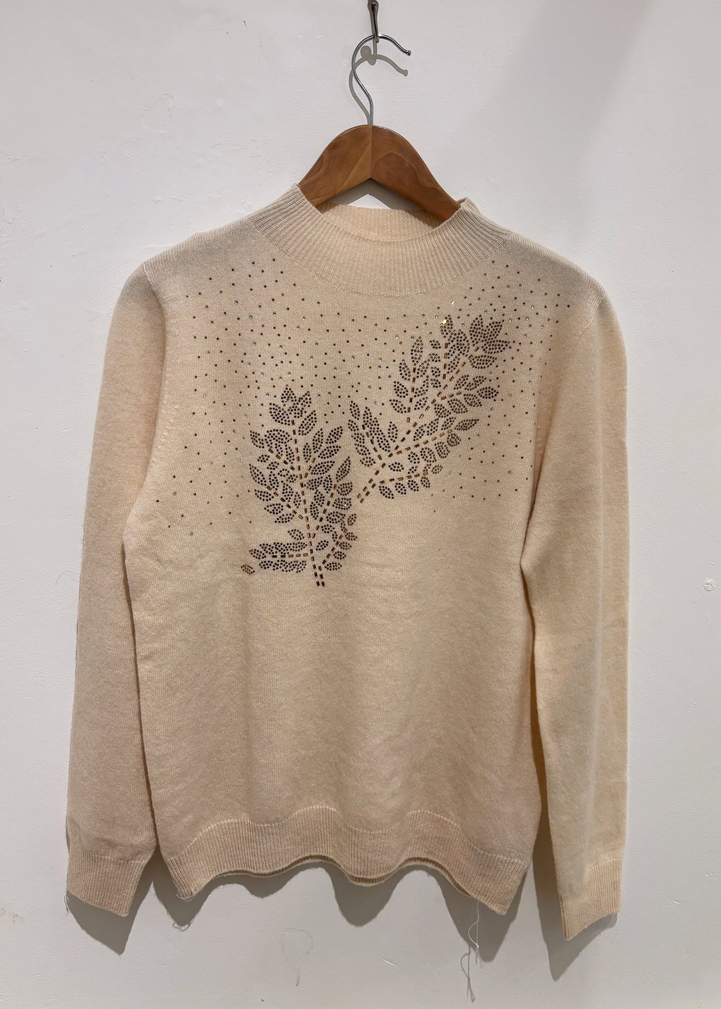 Merino Wool Embellished Leaf Jumper In Cream