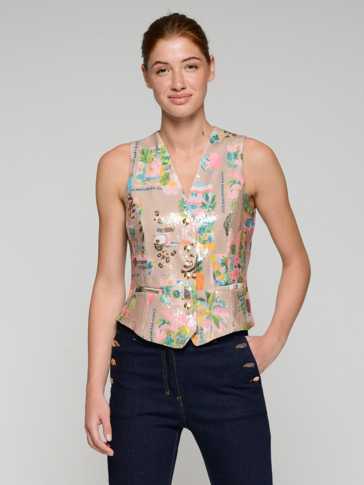 Vilagallo Multicoloured California print sequin Waistcoats