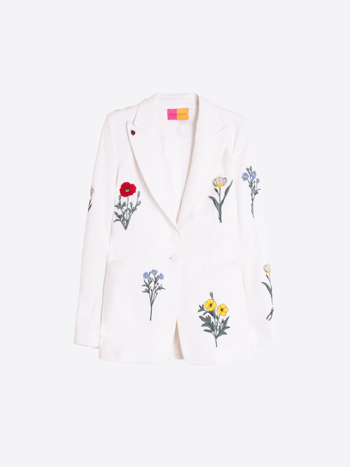 Vilagallo Flower Embroidered White Blazer in