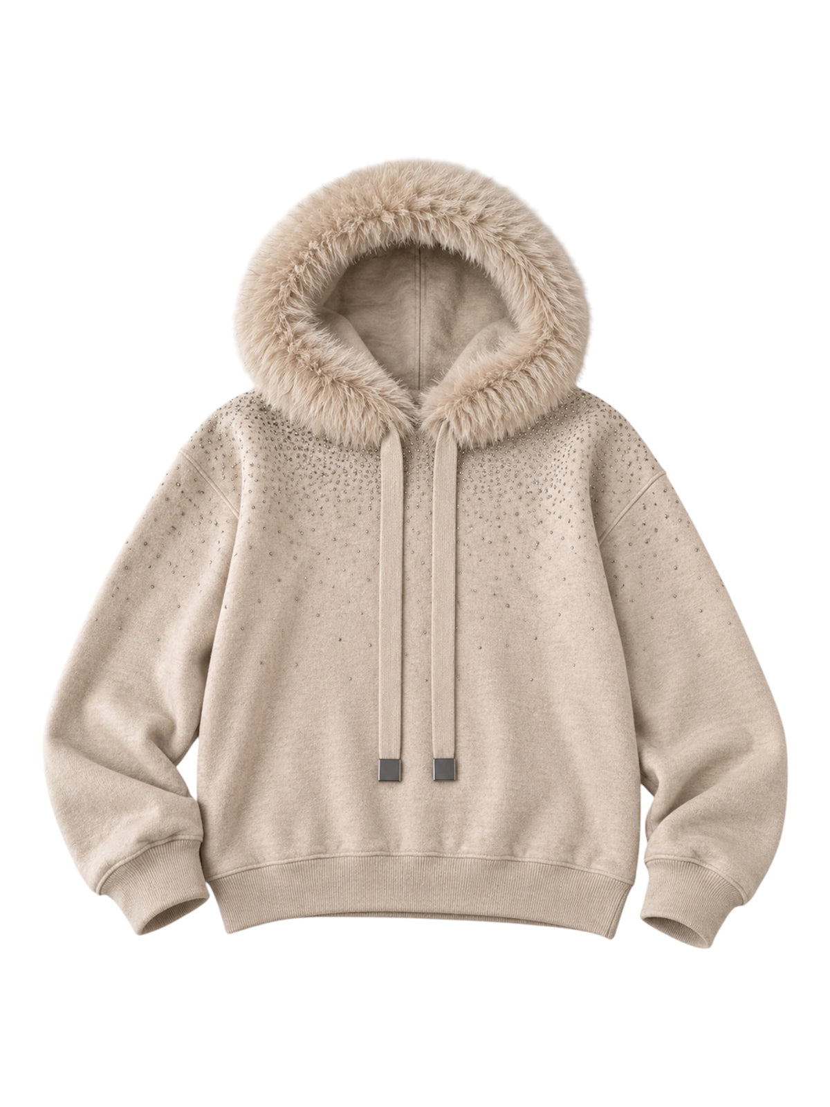 Malissa J Faux Fur Hood Sparkly Hoodie In Taupe