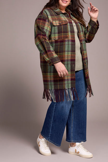 Tribal Check Tassel Shacket