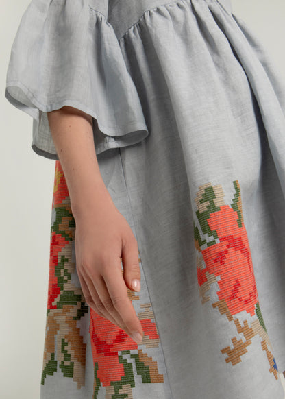 Greek Archaic Kori Rose Dress In Blue