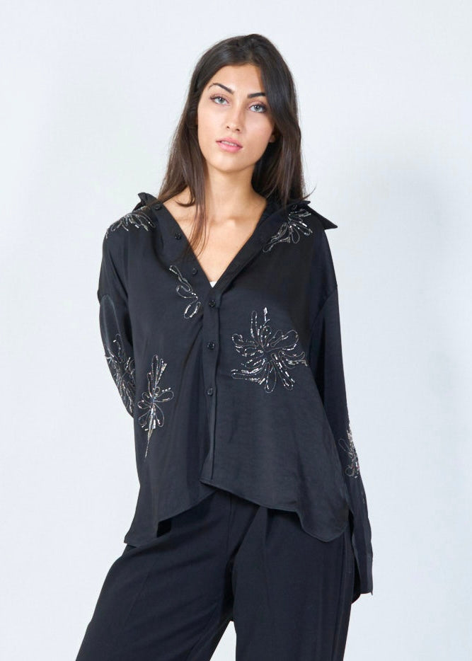 Sparkle Embellished Shirt - Black