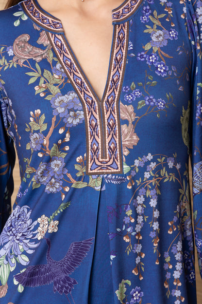 Hale Bob Blue Floral Print Jersey Dress