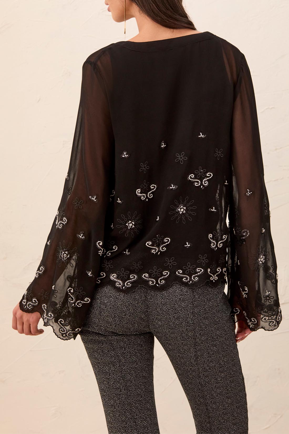 TRIBAL Scalloped Edge Embellished Blouse