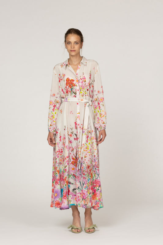 Inoa Jardin Magnifique Dress In Pink - 100% Premium Silk