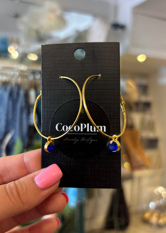 Cobalt Blue Jewel Hoop Earrings
