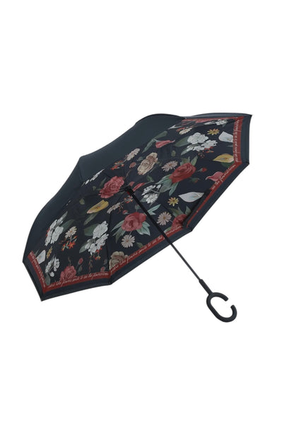 Vintage Rose Garden Upside Down Umbrella in Black