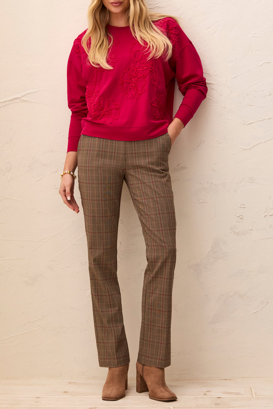 TRIBAL Stretch Check Print Trousers