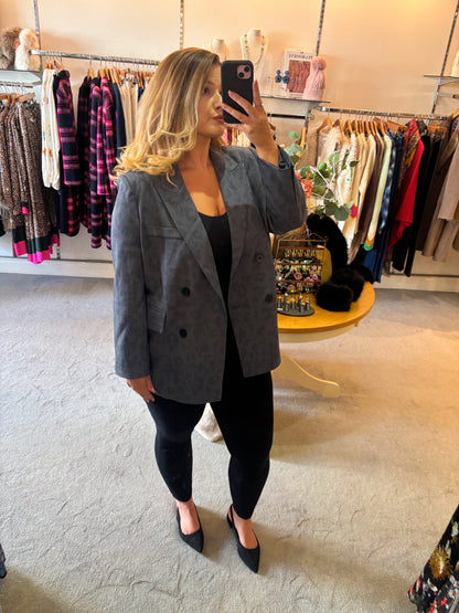 Grey Leopard Print Studded Blazer
