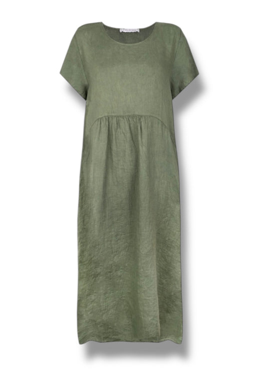Amazing Woman Linen Dress In Khaki Green