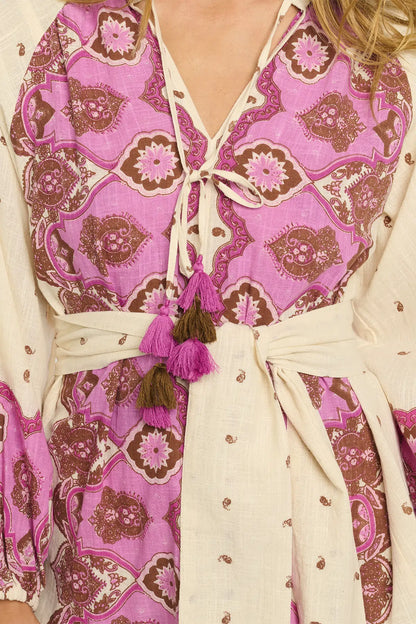 Miss June Danae Short Dress With Belt In Pink Multi