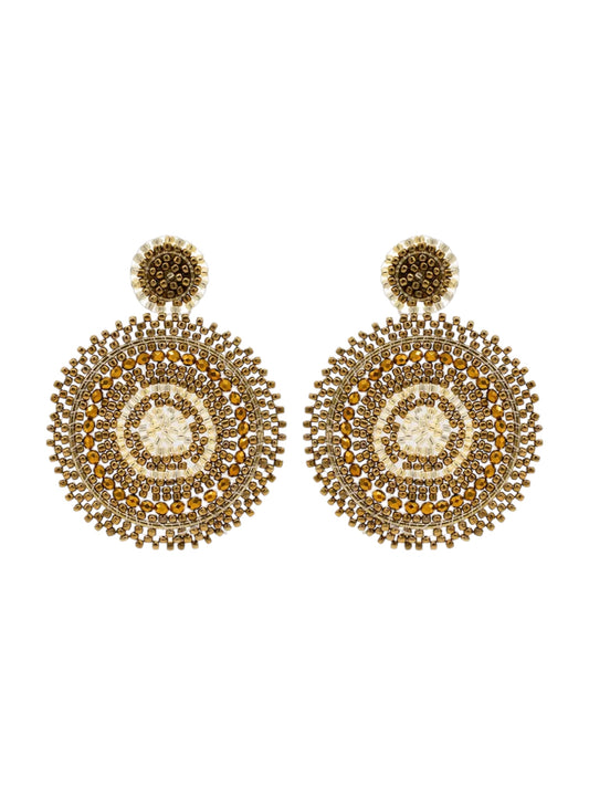 Bronze & Gold Beaded Circle Earrings