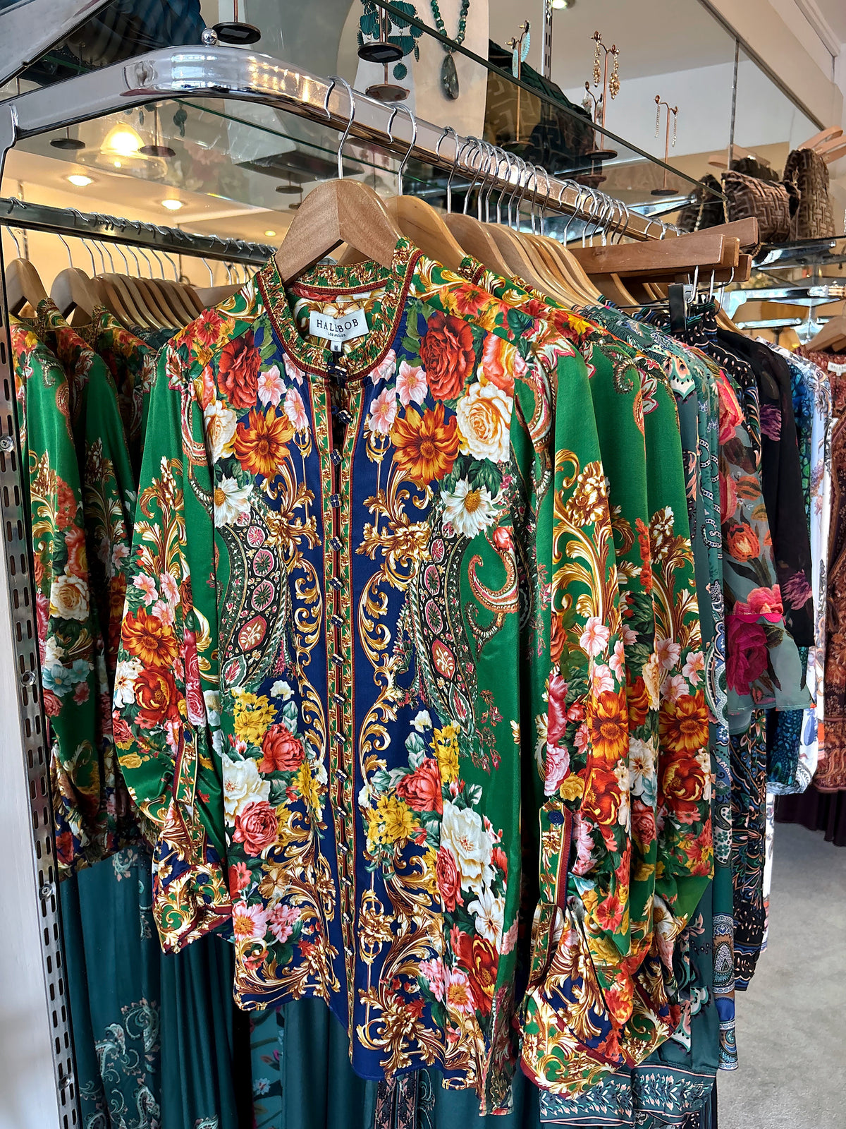 Hale Bob Green & Navy Multi Print Floral Ornate Print Blouse