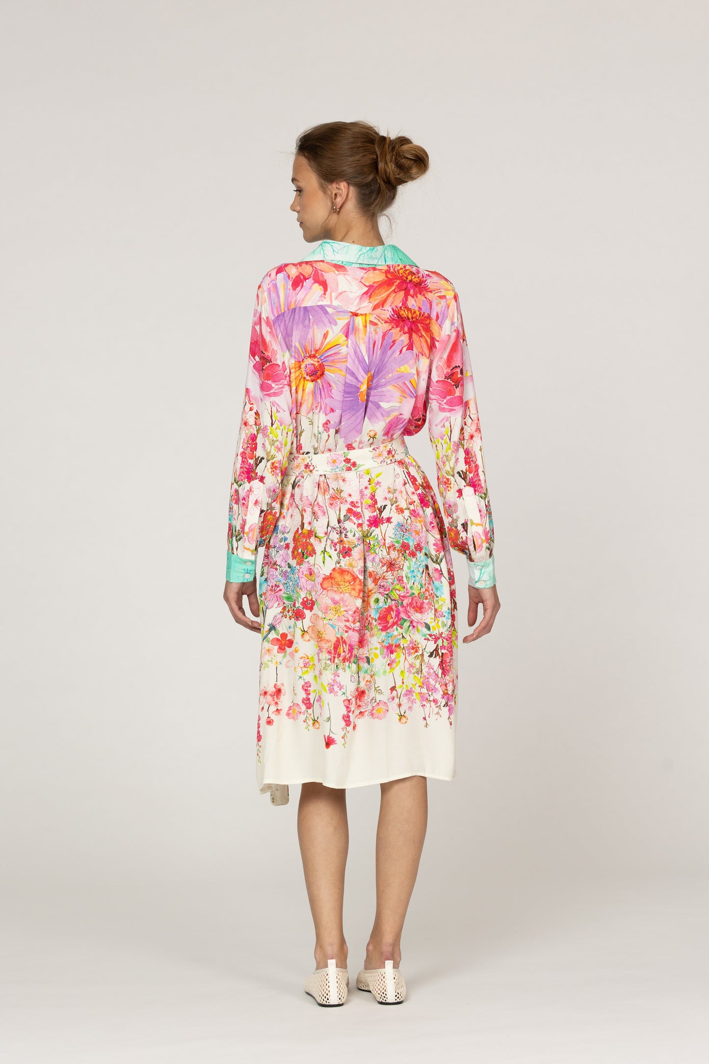 INOA Floral Print Silk Mix Shirt Dress