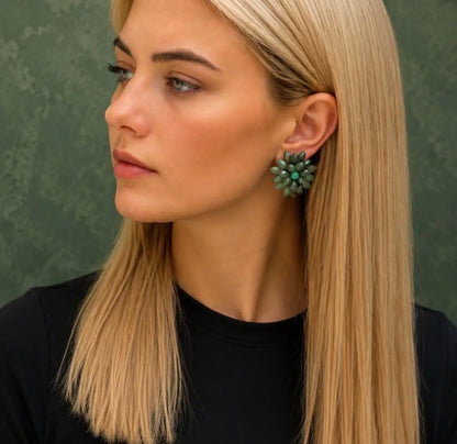 Clip On Fiesta Bloom Stud Clip On Earrings In Jade