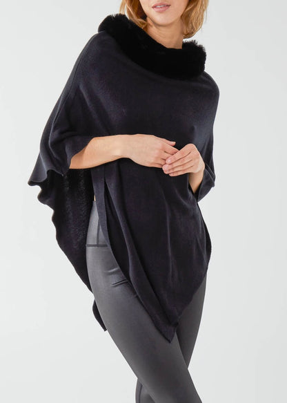 Faux Fur Neck Poncho