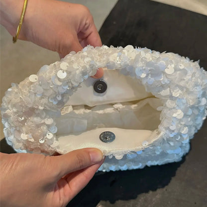White Sequin Evening Clutch Bag