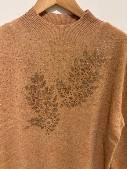 Merino Wool Embellished Leaf Jumper In Taupe