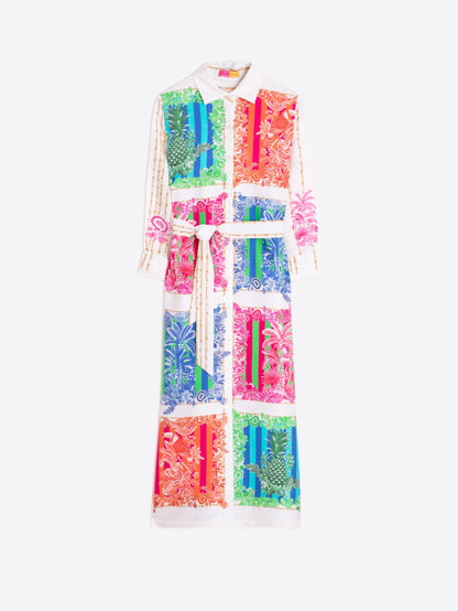 Vilagallo Long shirt dress with a multicolored bamboo print