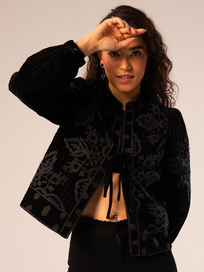 Rose & Nancy Lori Black Velvet Embroidered Quilt Jacket