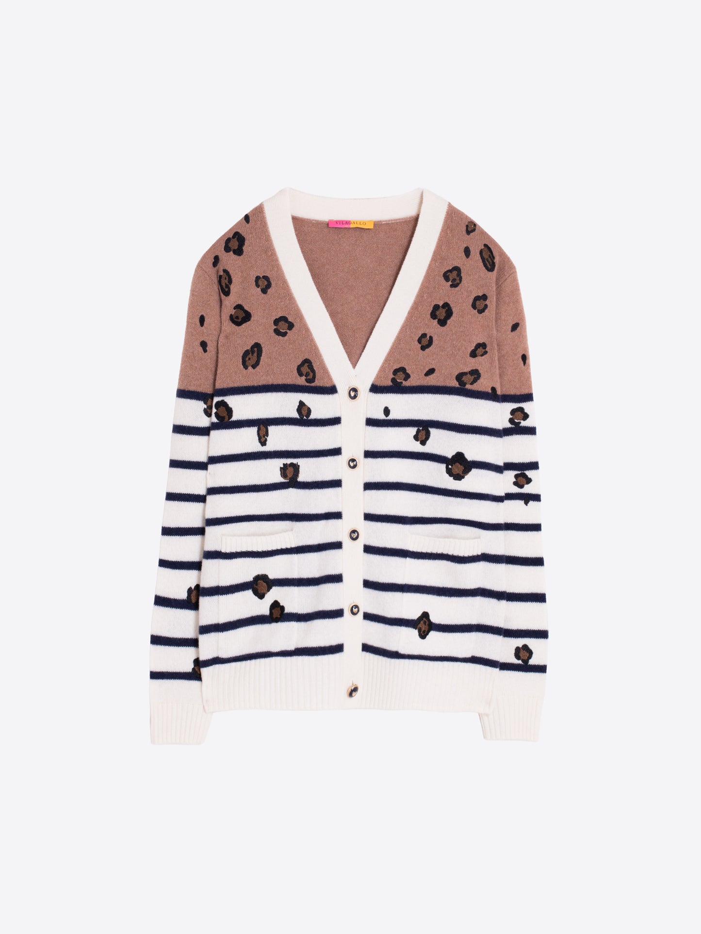 Vilagallo Leopard Print & Stripe Cardigan