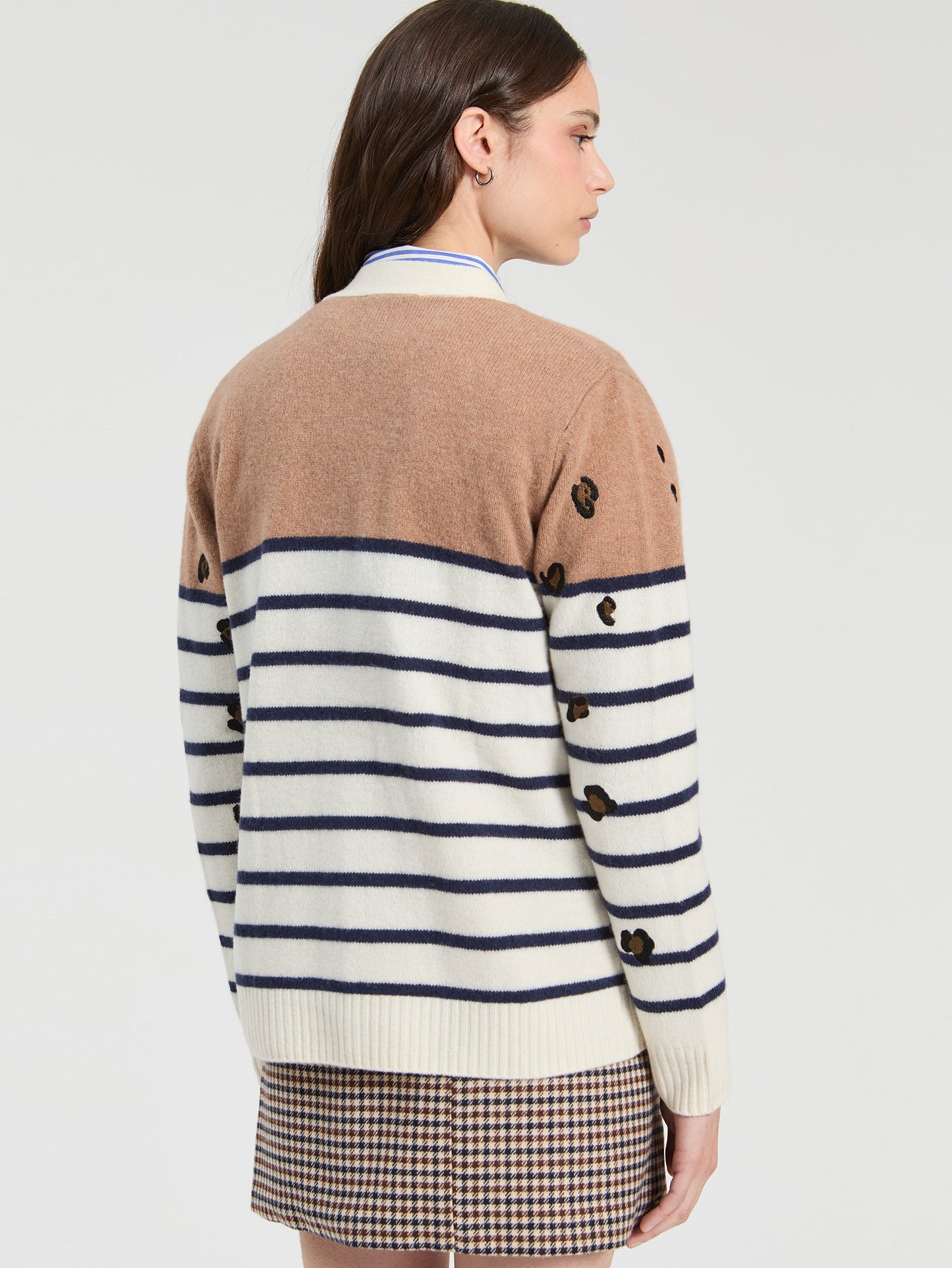 Vilagallo Leopard Print & Stripe Cardigan