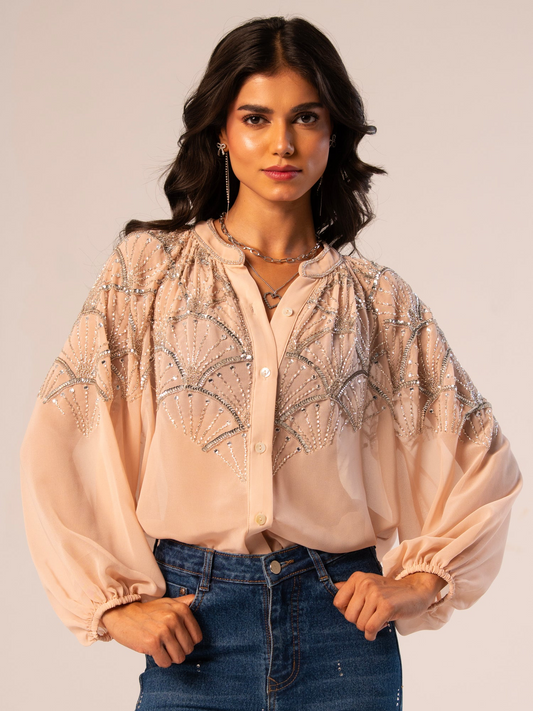 Rose And Nancy Gemma Pink Hand Embellished Blouse