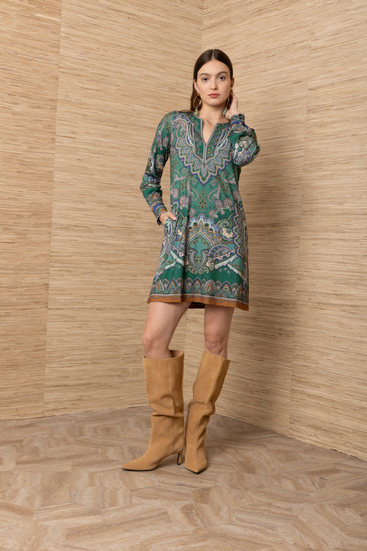 Hale Bob Green Paisley Print Jersey Dress