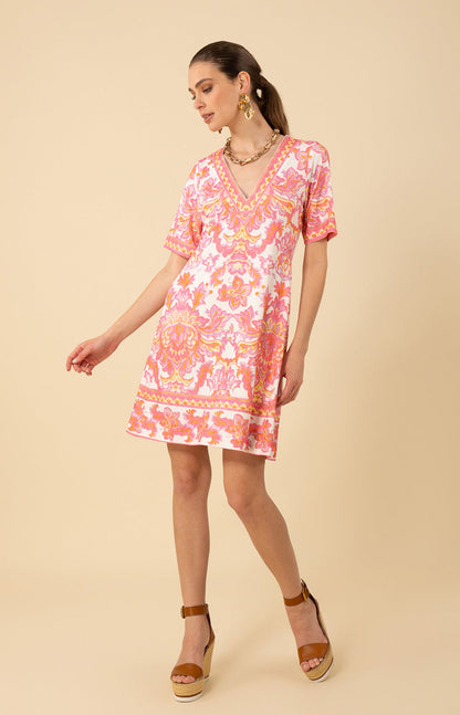 Hale Bob Pink & Orange Printed Jersey Dress