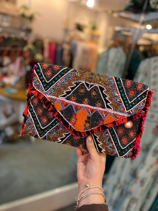 Multicoloured Embellished Clutch Bag