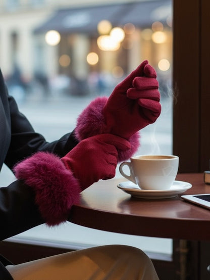 Faux Fur Gloves In Hot Pink