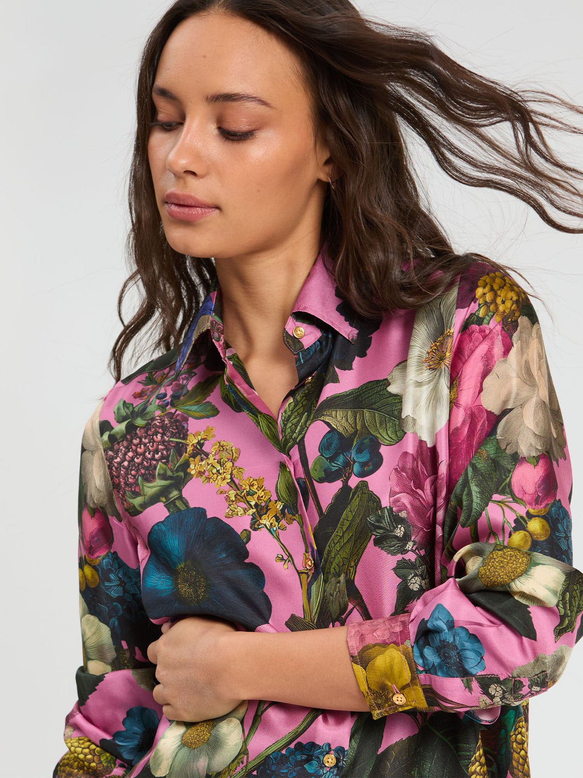Vilagallo Pink Floral Silk Shirt