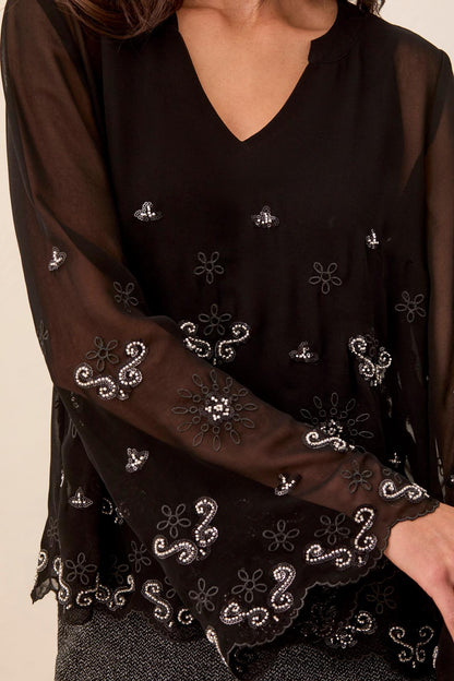 TRIBAL Scalloped Edge Embellished Blouse