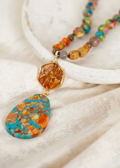 Wild Spirit Orange Jasper Beaded Long necklace