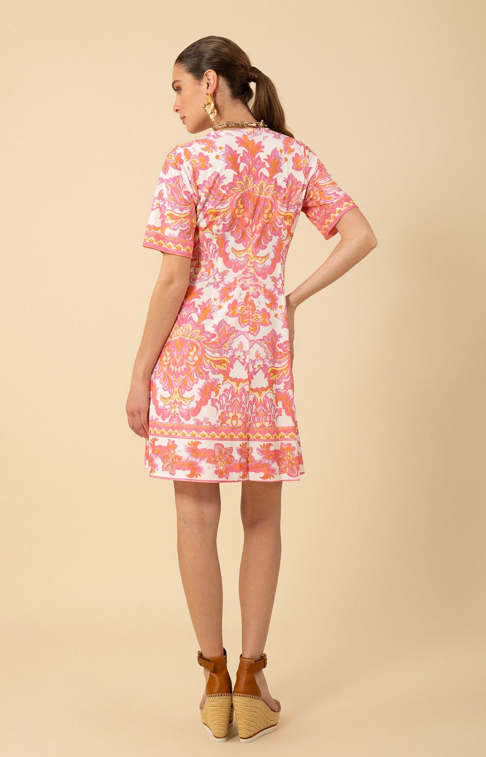 Hale Bob Pink & Orange Printed Jersey Dress