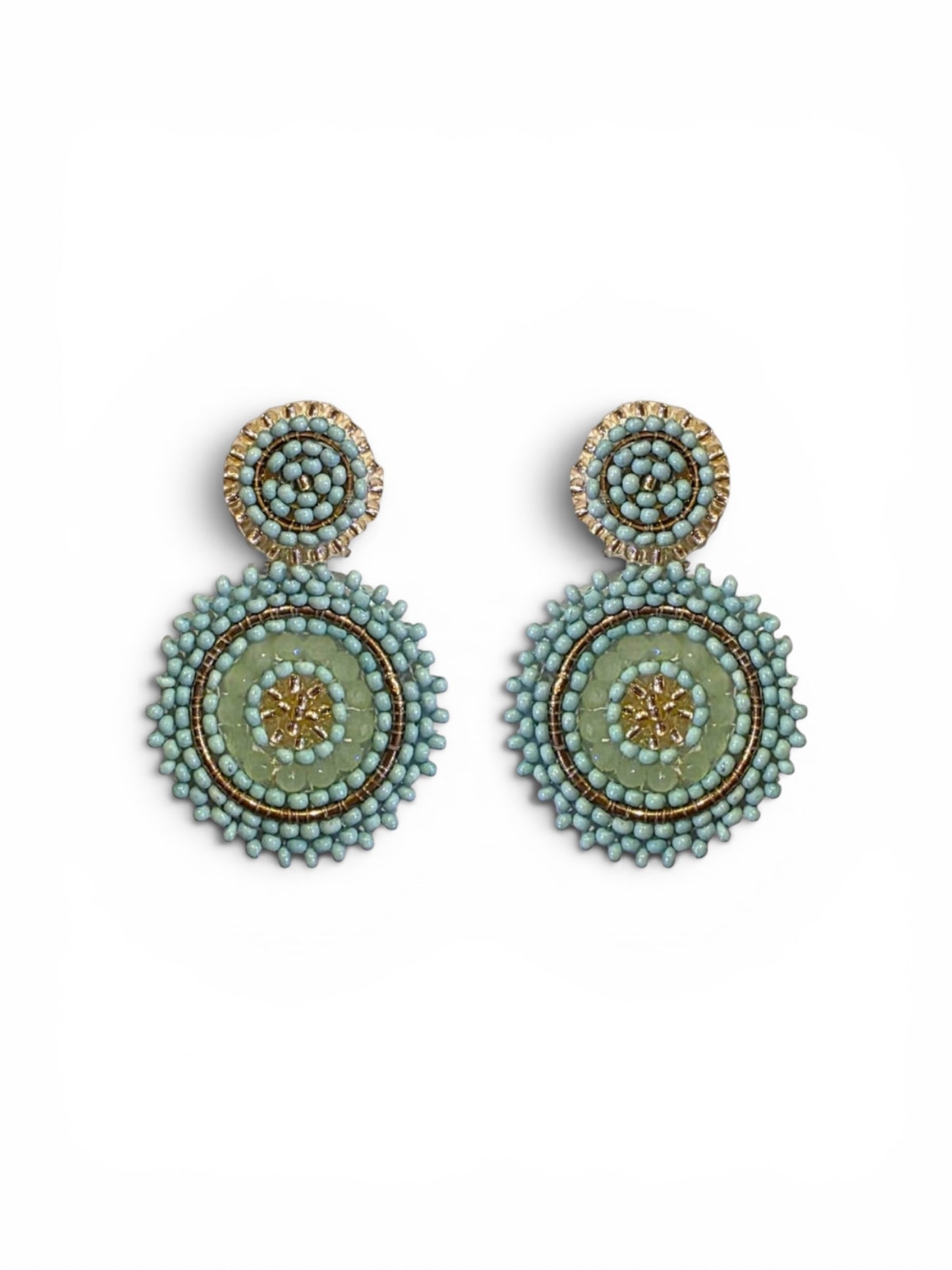 Mini Beaded Circle Drop Earrings in Turquoise