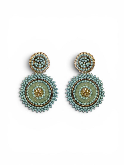 Mini Beaded Circle Drop Earrings in Turquoise