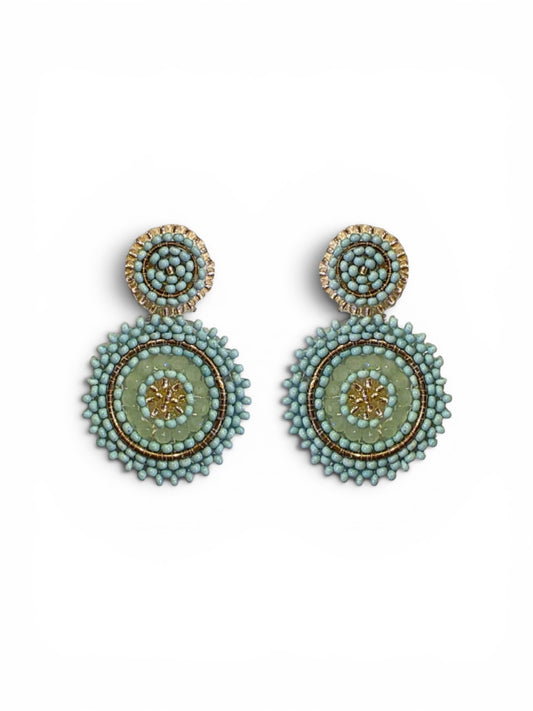 Mini Beaded Circle Drop Earrings in Turquoise